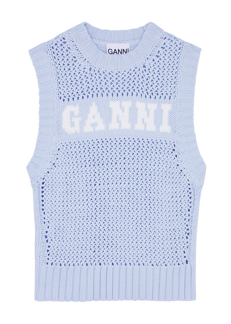 GANNI-Logo-intarsia cotton-blend vest