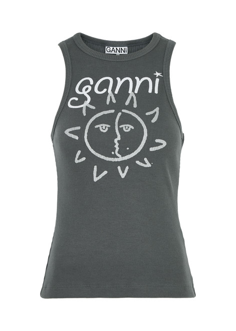 GANNI-Sun-print cotton-blend tank