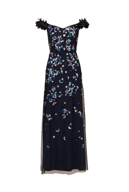ADRIANNA PAPELL-Off shoulder beaded gown