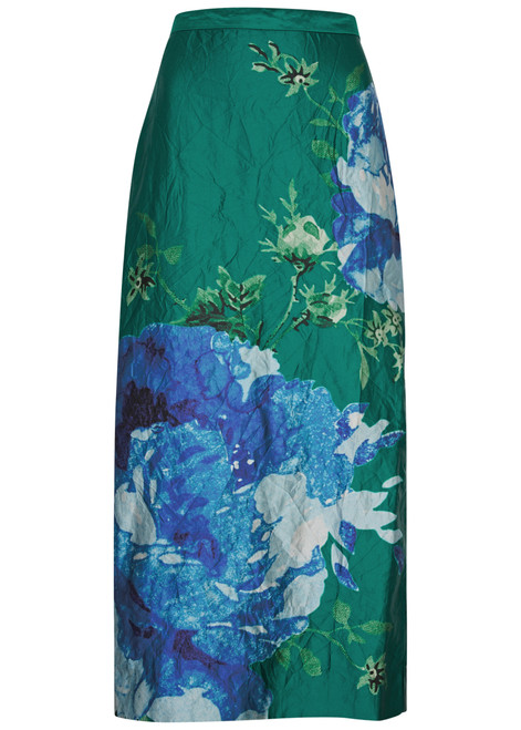 ERDEM-Floral-print crinkled satin midi skirt 