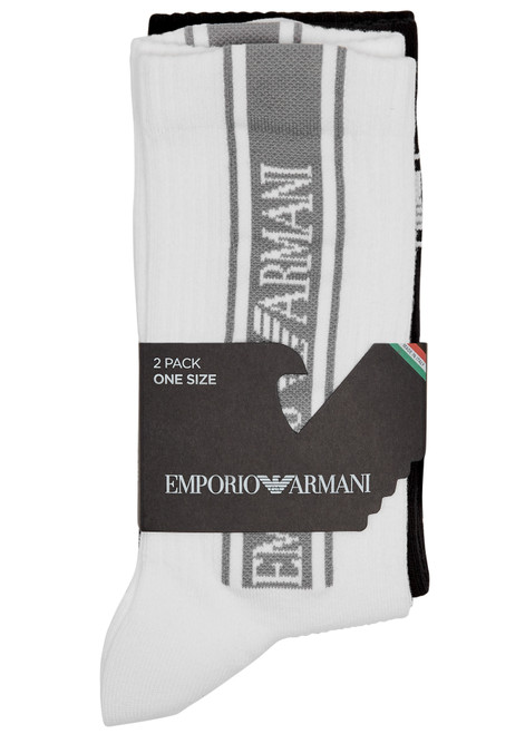 EMPORIO ARMANI-Logo-intarsia cotton-blend socks - set of two 