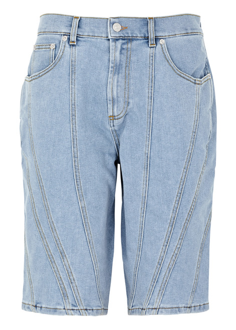 MUGLER-Panelled denim longline shorts 