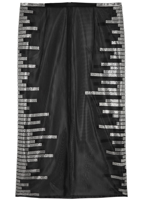 NUE STUDIO-Pixel crystal-embellished mesh midi skirt 