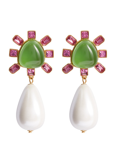 KENNETH JAY LANE-Crystal and pearl-embellished clip-on drop earrings 