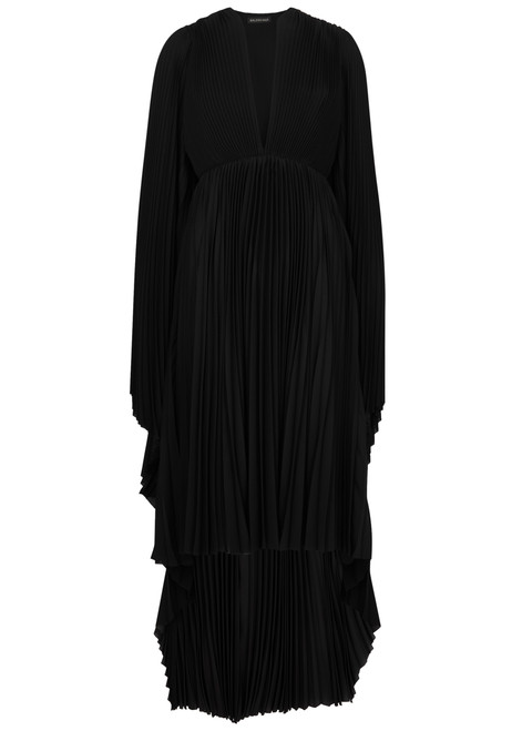 BALENCIAGA-Cape-effect plissé dress 