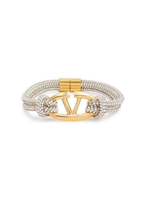 VALENTINO GARAVANI-VLogo crystal-embellished cord bracelet