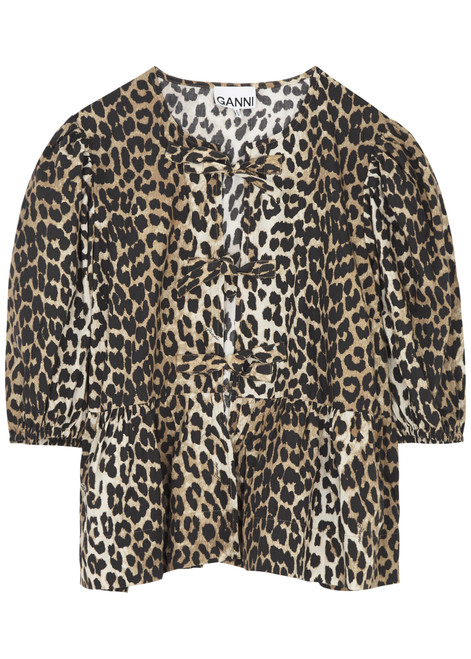 GANNI-Leopard-print cotton-poplin blouse
