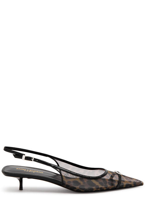 SAINT LAURENT-Oxalis 30 leopard-print mesh slingback pumps 