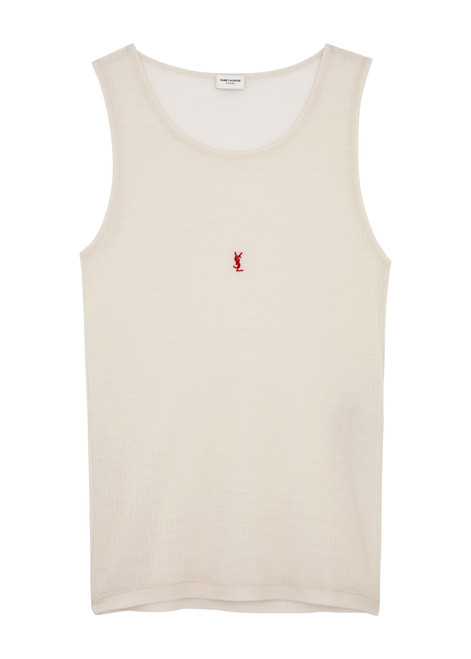 SAINT LAURENT-Logo-embroidered ribbed wool tank 
