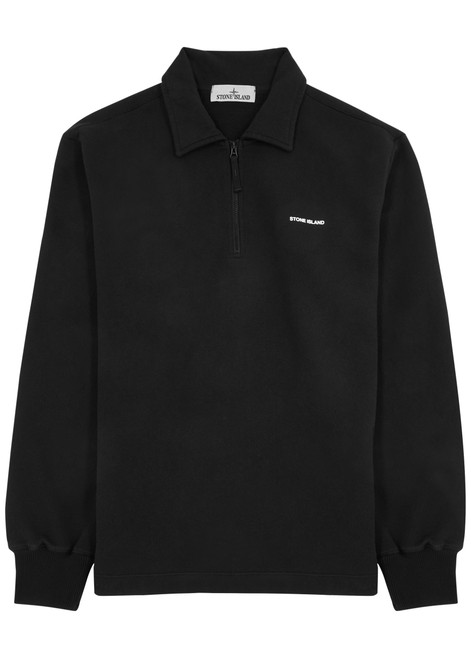 STONE ISLAND-Logo half-zip cotton sweatshirt 