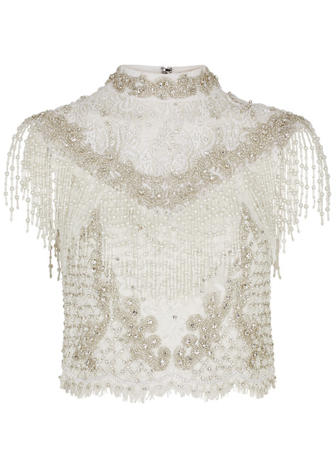 ALICE + OLIVIA-Pria embellished lace top 