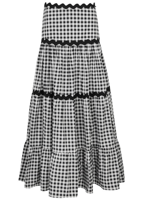 LESLIE AMON-Love checked cotton maxi skirt