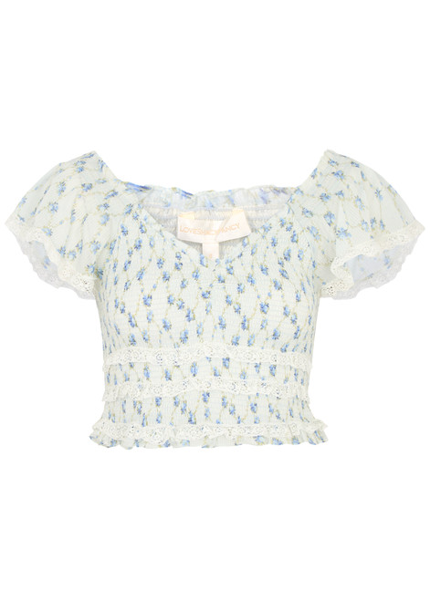 LOVESHACKFANCY Beaming floral-print smocked cotton top