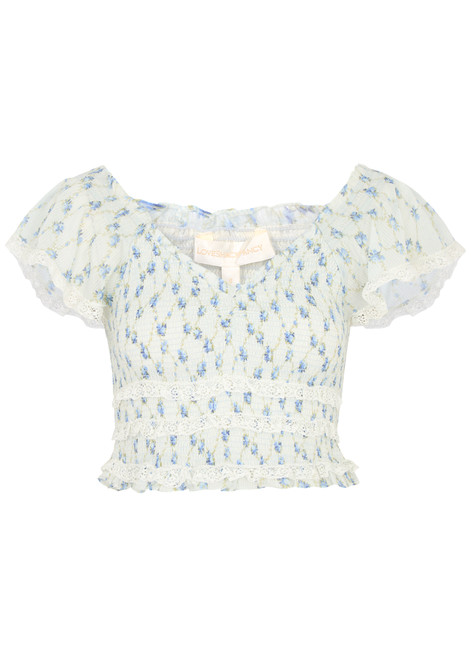 LOVESHACKFANCY-Beaming floral-print smocked cotton top