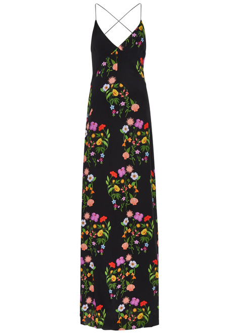 BORGO DE NOR-Olive floral-print crepe de chine maxi dress