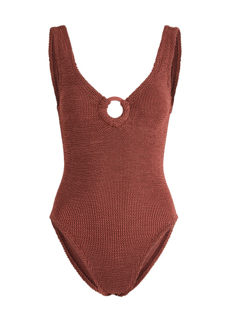 HUNZA G-Celine cut-out seersucker swimsuit 