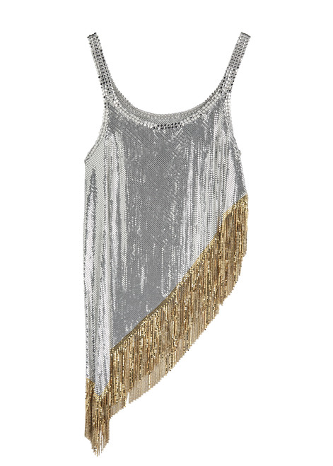 RABANNE-Asymmetric fringed chainmail top 