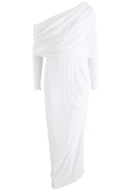 ALAÏA-Off-the-shoulder plissé maxi dress 