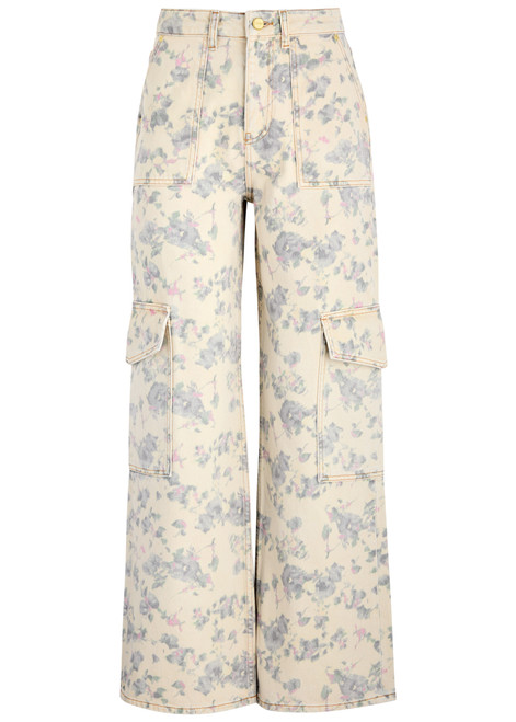 GANNI-Floral-print straight-leg cargo jeans 