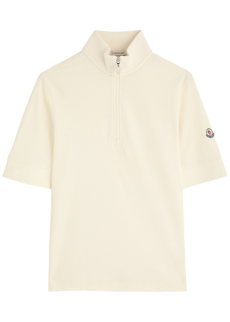 MONCLER-Half-zip piqué cotton T-shirt 