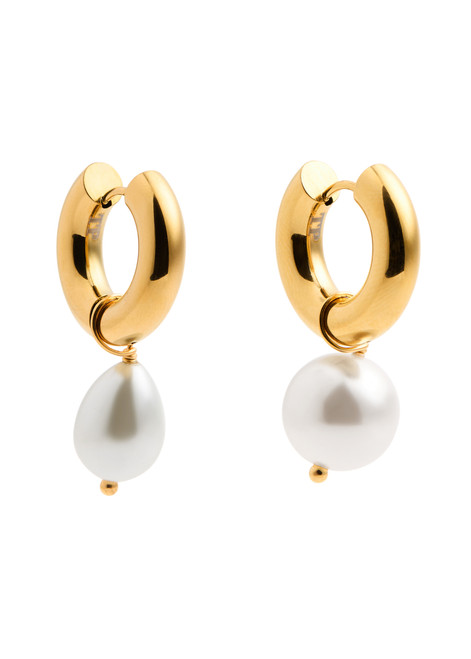 TIMELESS PEARLY-Pearl 24kt gold-plated hoop earrings 
