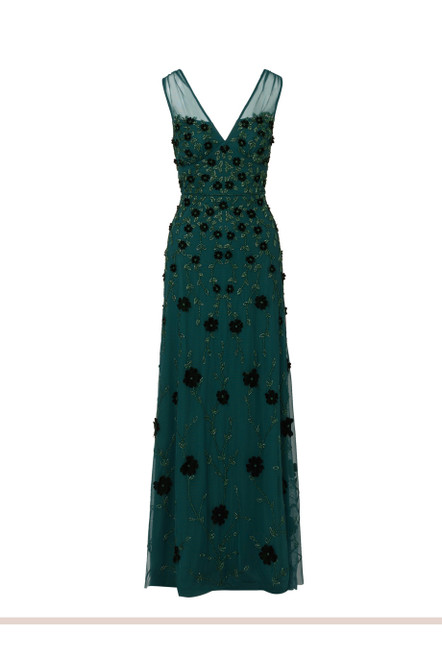 ADRIANNA PAPELL-Beaded mesh illusion dress