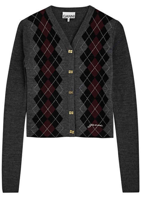 GANNI-Argyle-intarsia wool cardigan 