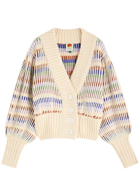 FARM RIO-Striped ribbed-knit cardigan