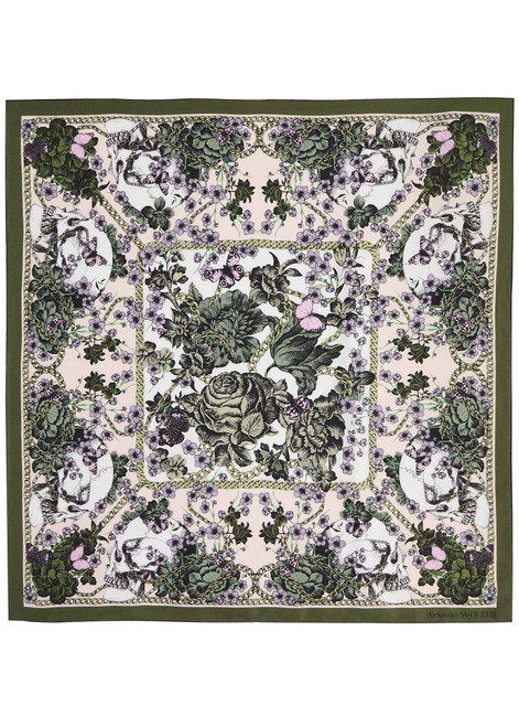ALEXANDER MCQUEEN-Blossom skull print silk scarf