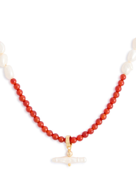 SANDRALEXANDRA-Pearl T-bar and stone 18kt gold-plated necklace