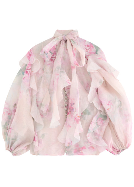 ZIMMERMANN-Crush floral-print ruffled linen-blend blouse