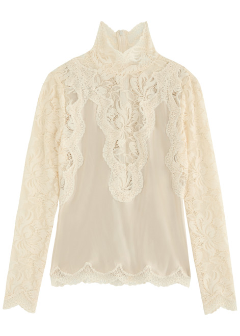 RABANNE-Panelled lace and satin top