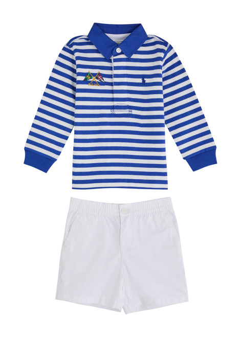 POLO RALPH LAUREN-KIDS Striped cotton polo shirt and shorts set