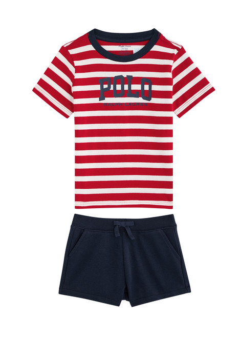 POLO RALPH LAUREN-KIDS Logo-print cotton and cotton-blend T-shirt and shorts set
