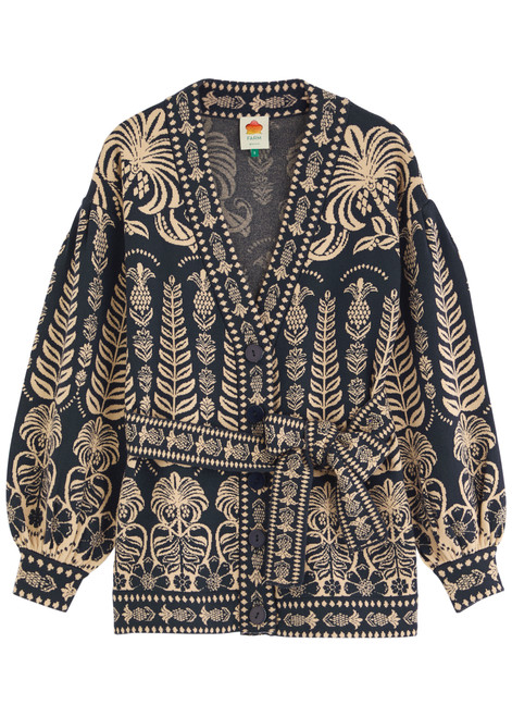 FARM RIO-Anika patterned belted knitted cardigan