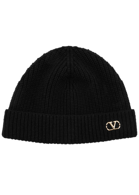 VALENTINO GARAVANI-V-logo ribbed cashmere beanie 