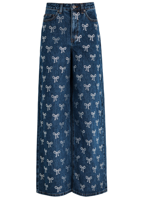 SELF-PORTRAIT-Bow-embellished wide-leg jeans 