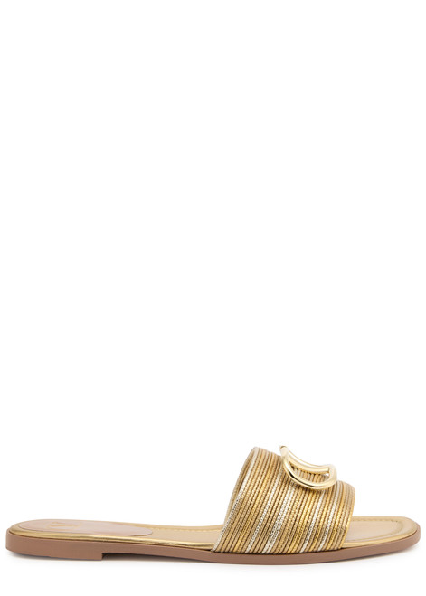 VALENTINO GARAVANI-VLogo metallic leather sliders