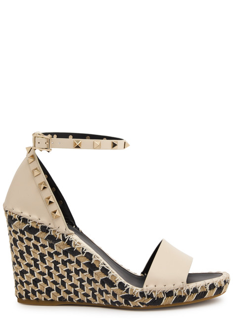 VALENTINO GARAVANI-Rockstud 100 leather wedge espadrilles
