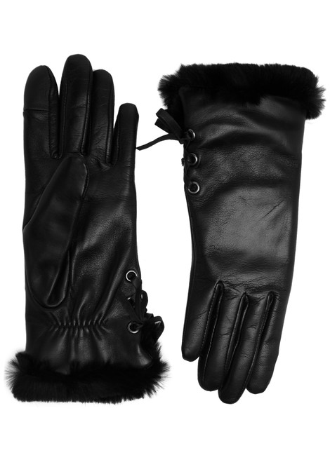 AGNELLE-Aliette faux fur-trimmed leather gloves 