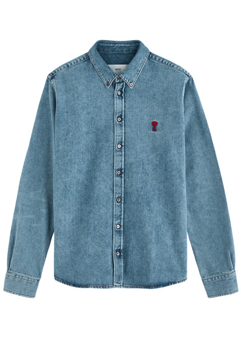 AMI PARIS-Logo-embroidered denim shirt