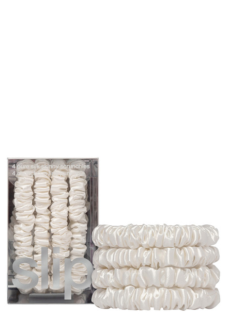 SLIP-Pure Silk Skinny Scrunchies - White