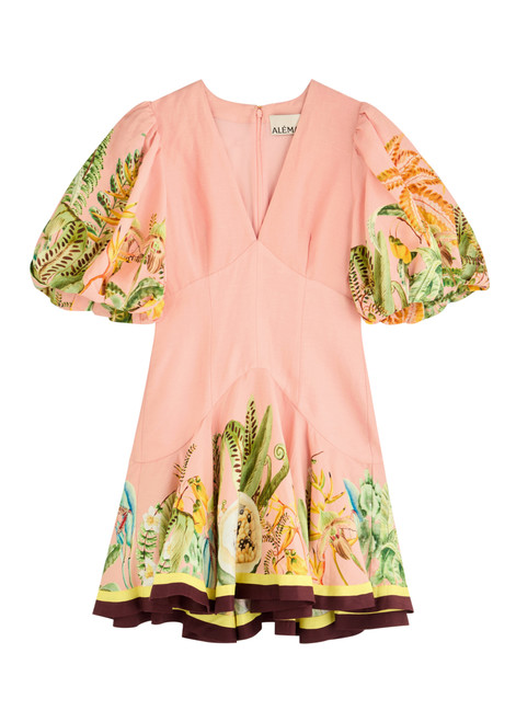 ALEMAIS-Papaya printed flax-blend mini dress