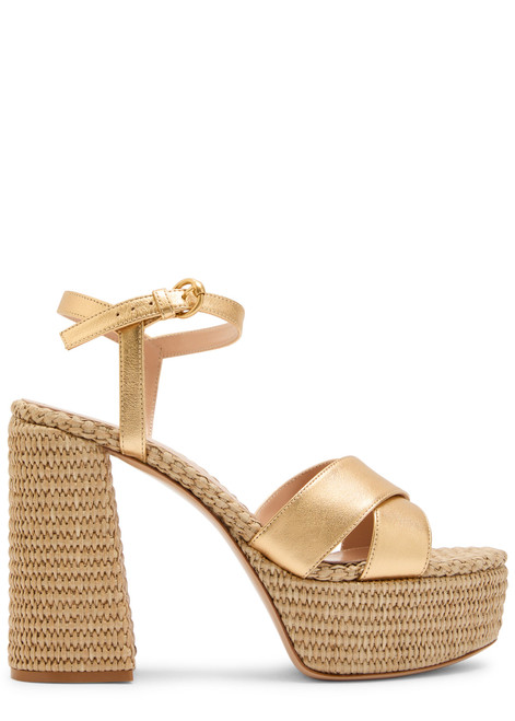 GIANVITO ROSSI-Bebe 125 raffia and leather platform sandals 