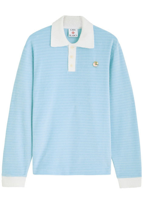 CASABLANCA-Brooch-embellished velour polo shirt