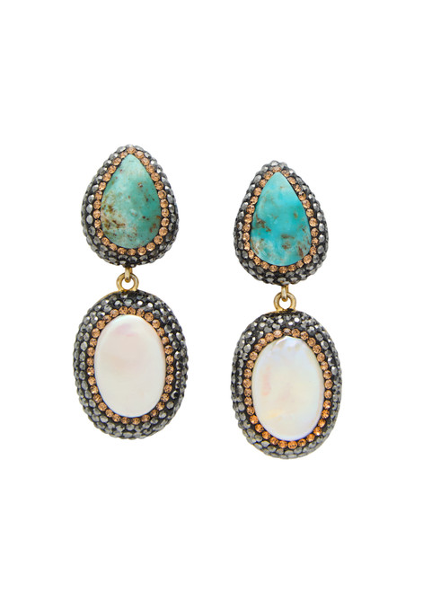 SORU JEWELLERY-Baroque pearl and turquoise 18kt gold-plated drop earrings