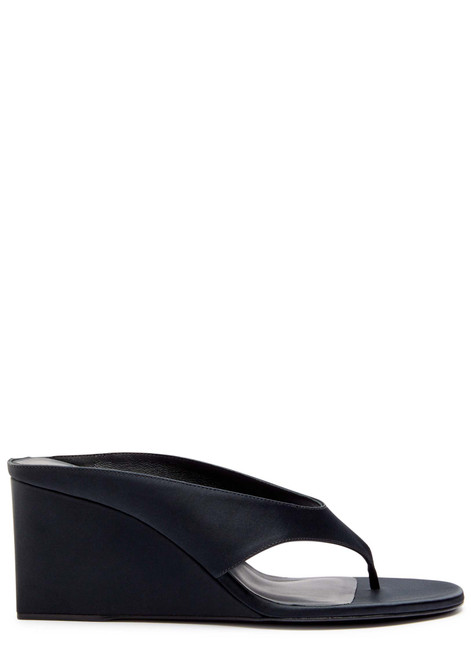 ALAÏA-Cube 75 satin thong wedge mules