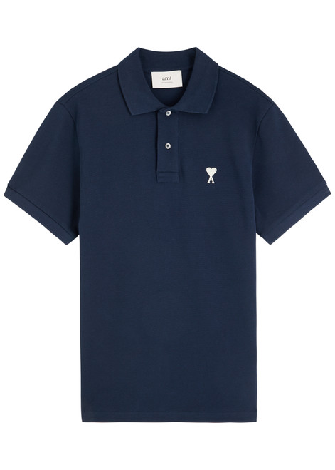 AMI PARIS-Logo-embroidered piqué cotton polo shirt