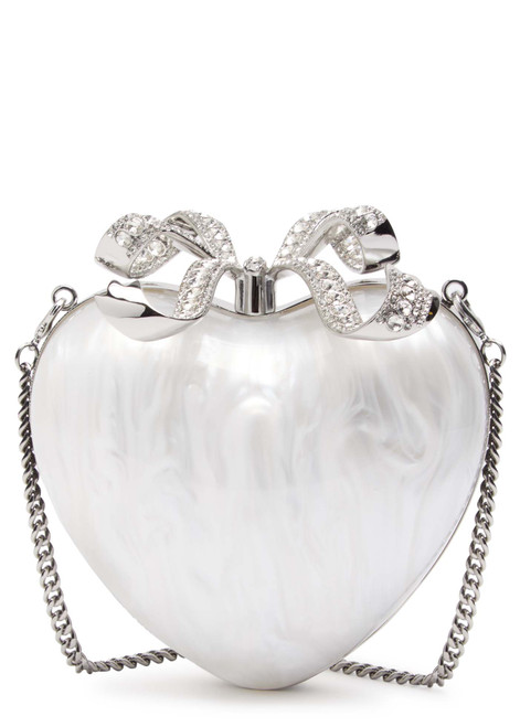 SELF-PORTRAIT-Heart crystal-embellished pearlescent acrylic clutch