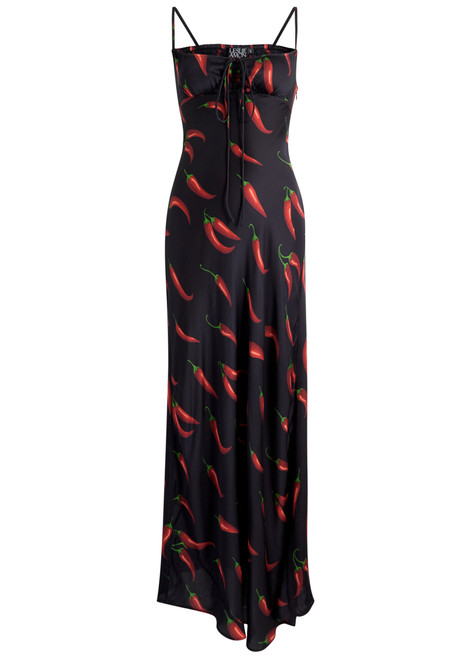 LESLIE AMON-Printed satin maxi slip dress